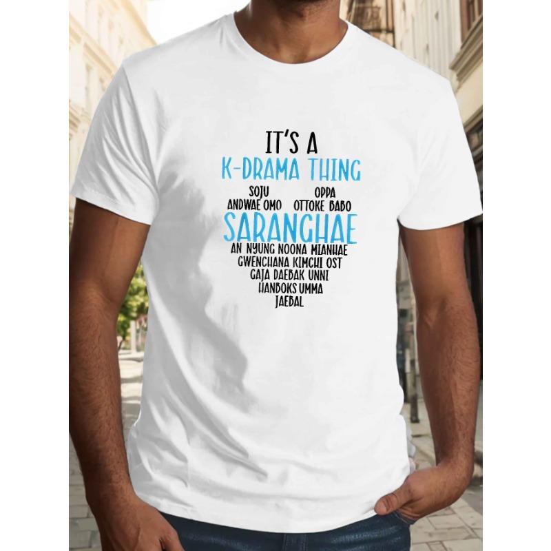 

European Sizes 1pc Men S Casual Crew Neck T-Shirt - It S a K-Drama Thing Quote, Knit Fabric with Slight Stretch, Regular Fi... S разноцветный