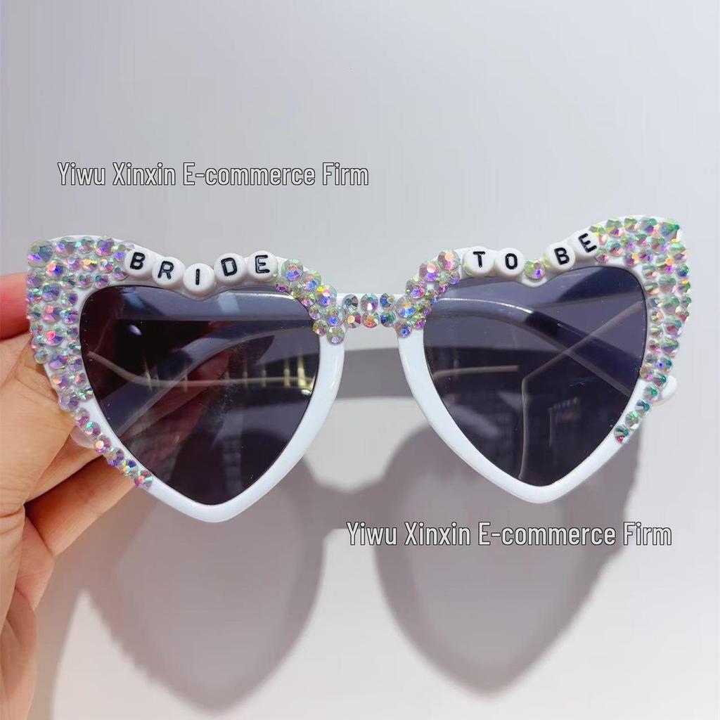 Crystal Heart Bride Sunglasses with Rhinestones & Pearls - Women's Bachelorette Party Accessory