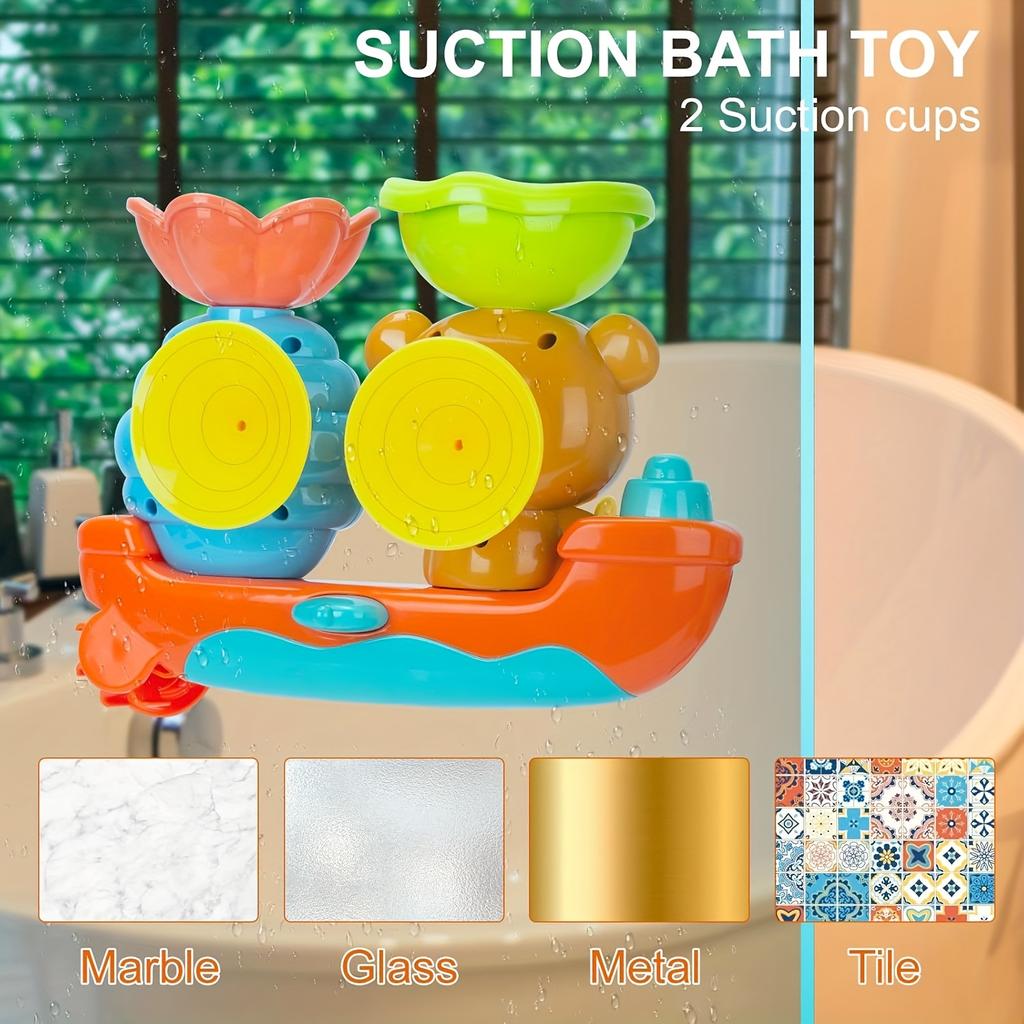 Baby Bath Toy with Two Strong Suction Cups,Kids Bathtub Water Play Bear Boat Toy for Boys and Girls,Ideal Gift for Infants,Toddlers Learning To Shower