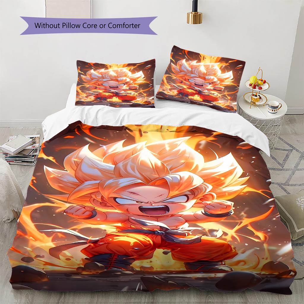 Son Goku Pattern Bedding,Quilt Set Quilt Cover Pillowcase Home Birthday Gift (1 * duvet cover + 2 * pillowcase, without core)