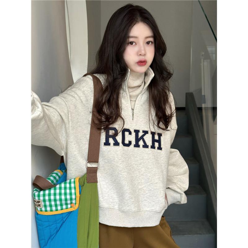 

Women s Petite Half-Zip Stand Collar Sweatshirt - New Spring/Autumn Loose Fit L [Recommended for 100-120 jin]