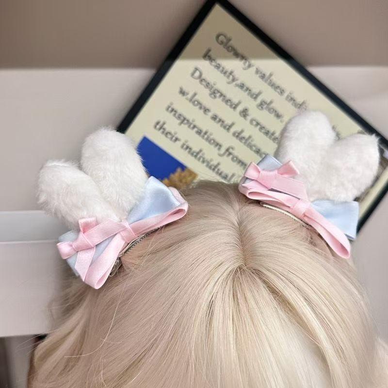 Cute bow, sweet girl, rabbit ear hair clip, soft girl princess , delicate hair accessory, pink lace fashion hair accessory
