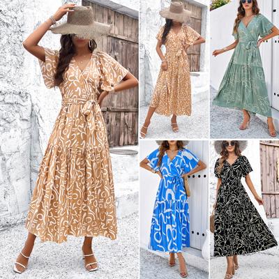 Women's Spring and Summer Casual Vacation Short-sleeved Printed Dress