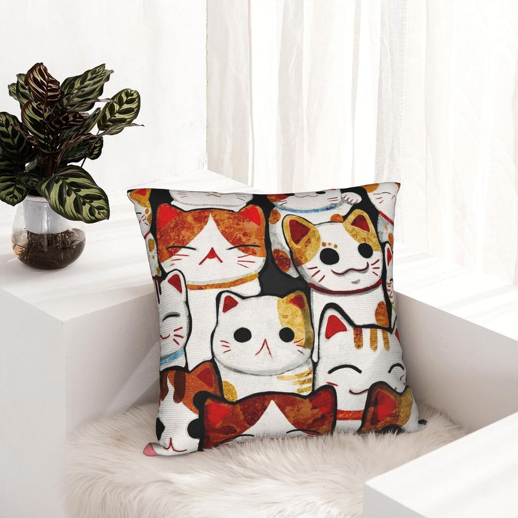 Maneki Neko Cat Lucky Cat Pillowcase Printed Fabric Cushion Cover Decoration Pillow Case Cover Home 18''