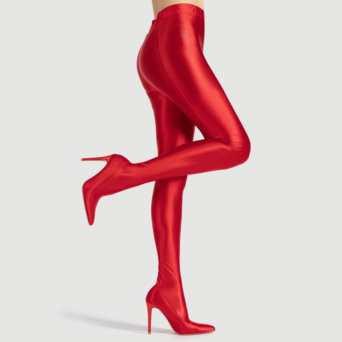 

Глянцевые новые глянцевые шелковистые леггинсы туфли высокая талия шпилька высокие каблуки для выступлений женская обувь 41 красный