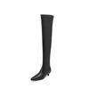 Krazing Pot Cow Skin Autumn Winter Shoes Low Heels Elastic Boots Big Size 46 Women Keep Warm Over-the-knee Boots