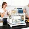 2 Layers Dish Drying Rack Countertop Household Dish Storage Holder Kitchen Organizers And Storage With Drainboard