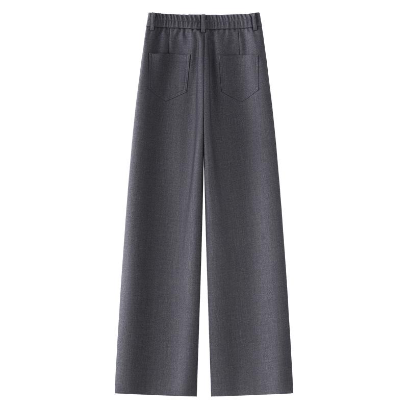 Women's Gray Wool Wide-Leg Trousers - 2024 New Autumn/Winter Tencel Straight-Leg Draping Suit Pants