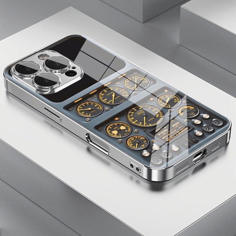 

Luxury Aircraft Instrument Pattern Glass Phone Case For iPhone 17 16 15 14 13 12 11 Pro Max 16 Plus 17 Air Electroplate Cover iPhone 16 Pro