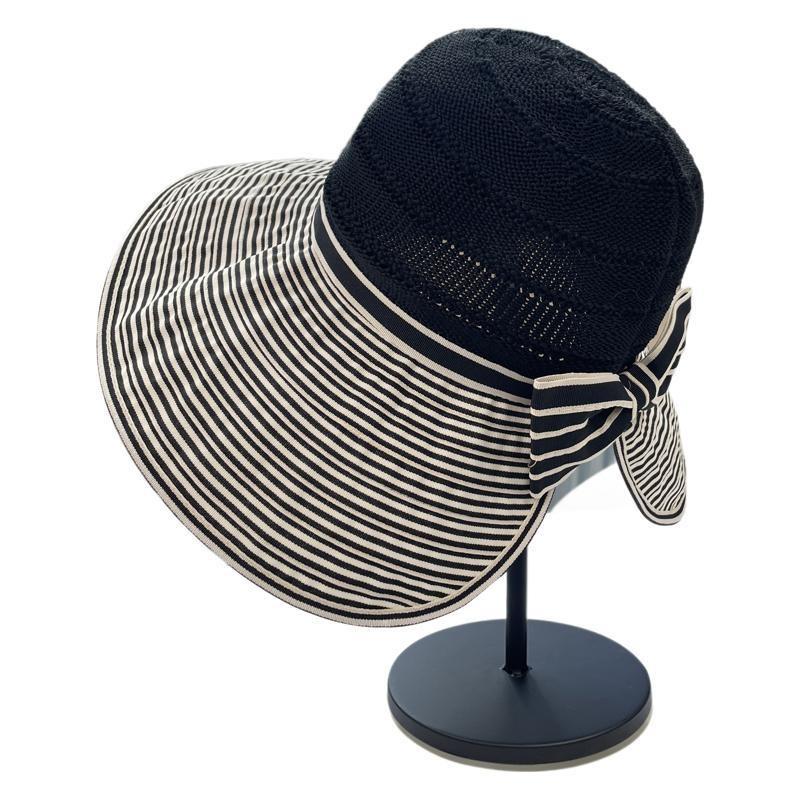 

Striped Pattern Sun Protection Straw Hat With Large Brim For Women Summer Beach Casual Sun Hat чорний