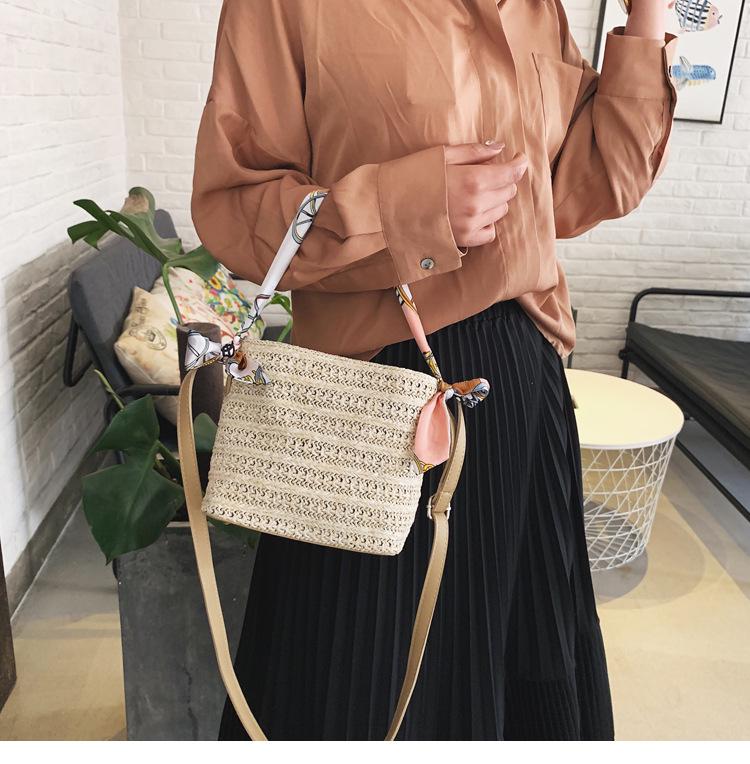 SCIONE Straw Small Bag Female New Summer Forest Woven Silk Scarf Fairy Bucket Bag Girl Messenger Beach Bag
