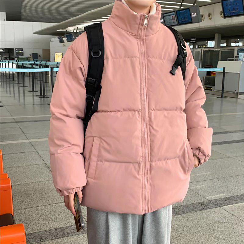 Men's Hong Kong Style Hooded Cotton Padded Winter Jacket - Short, Thick, Warm, and Trendy Loose-Fit Coat in Solid Color