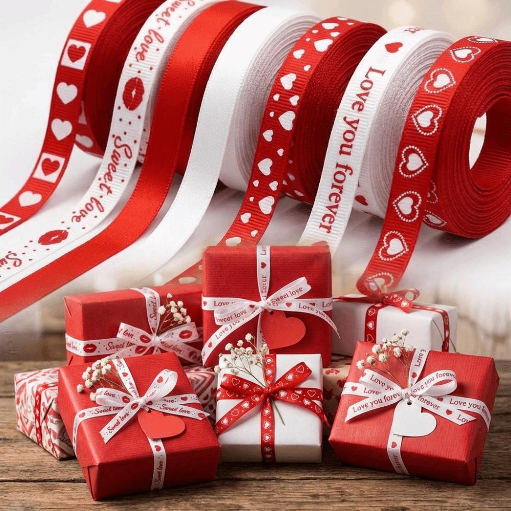 Single-Sided Heart Print Ribbon 5 Yards Bouquet Packaging Ribbon Gift Packaging Ribbon  DIY