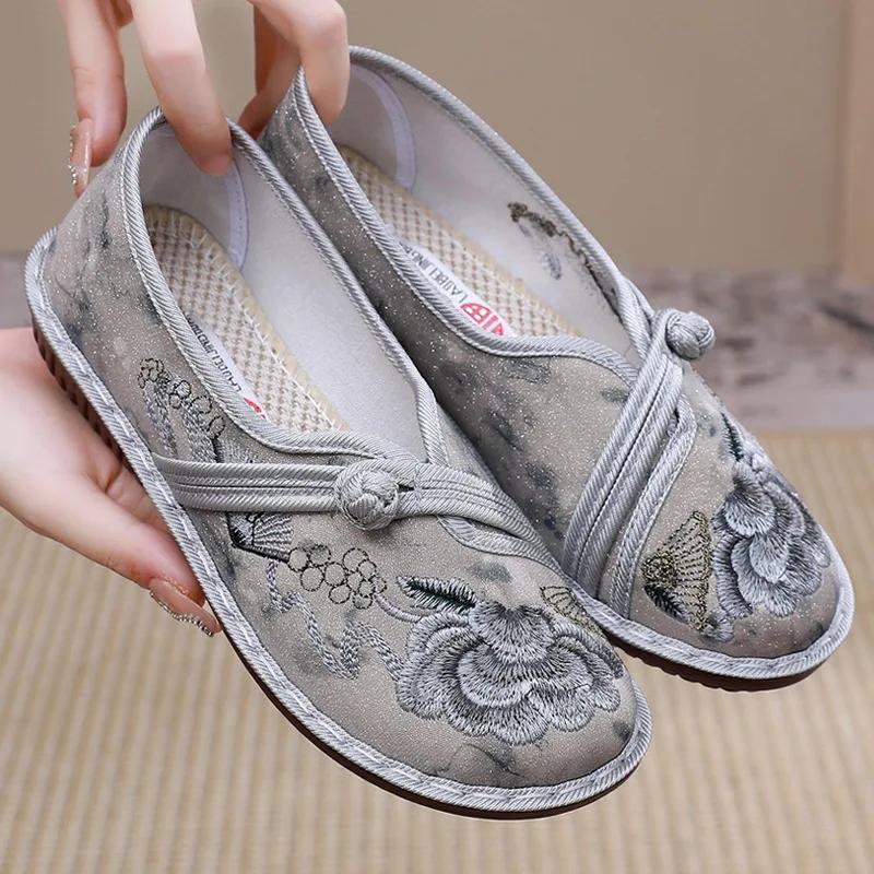 

Модные женские вышитые туфли Мэри Джейн в стиле ретро, с цветочным узором, элегантные, на мягкой подошве, с круглым носком, плоские туфли, весенне-осенние, легкие тканевые туфли 40