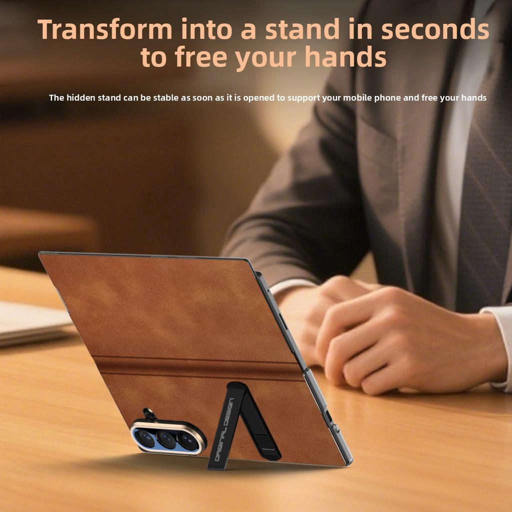 For Samsung ZFold7 Ultra-Thin Magnetic Leather Case Luxury Stand Design Flip Phone Case for All-Inclusive Screen Protection