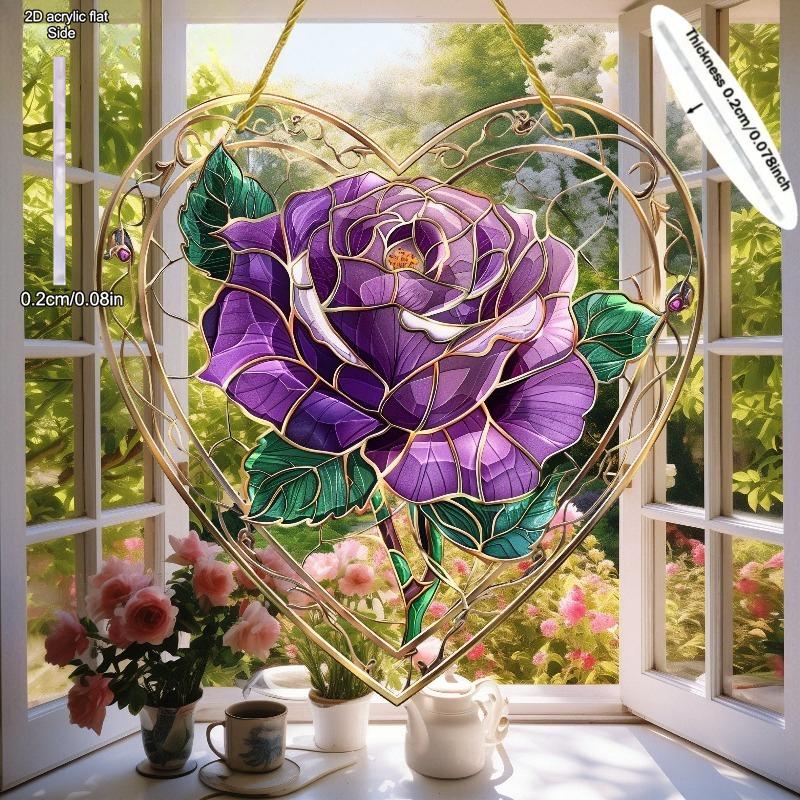 Attrape-soleil Cœur Rose Violet, Parfait pour la Maison et le Porche, Cadeau Idéal pour les Femmes, Style Bohème, Design Détaillé des Pétales, Décoration Attrape-soleil pour Tous