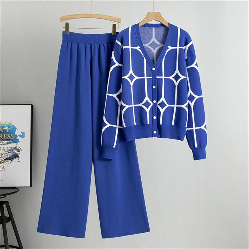 Women's Autumn And Winter Knitted Wide Leg Pants Sweater Suit Loose And Stylish Two Piece Suit