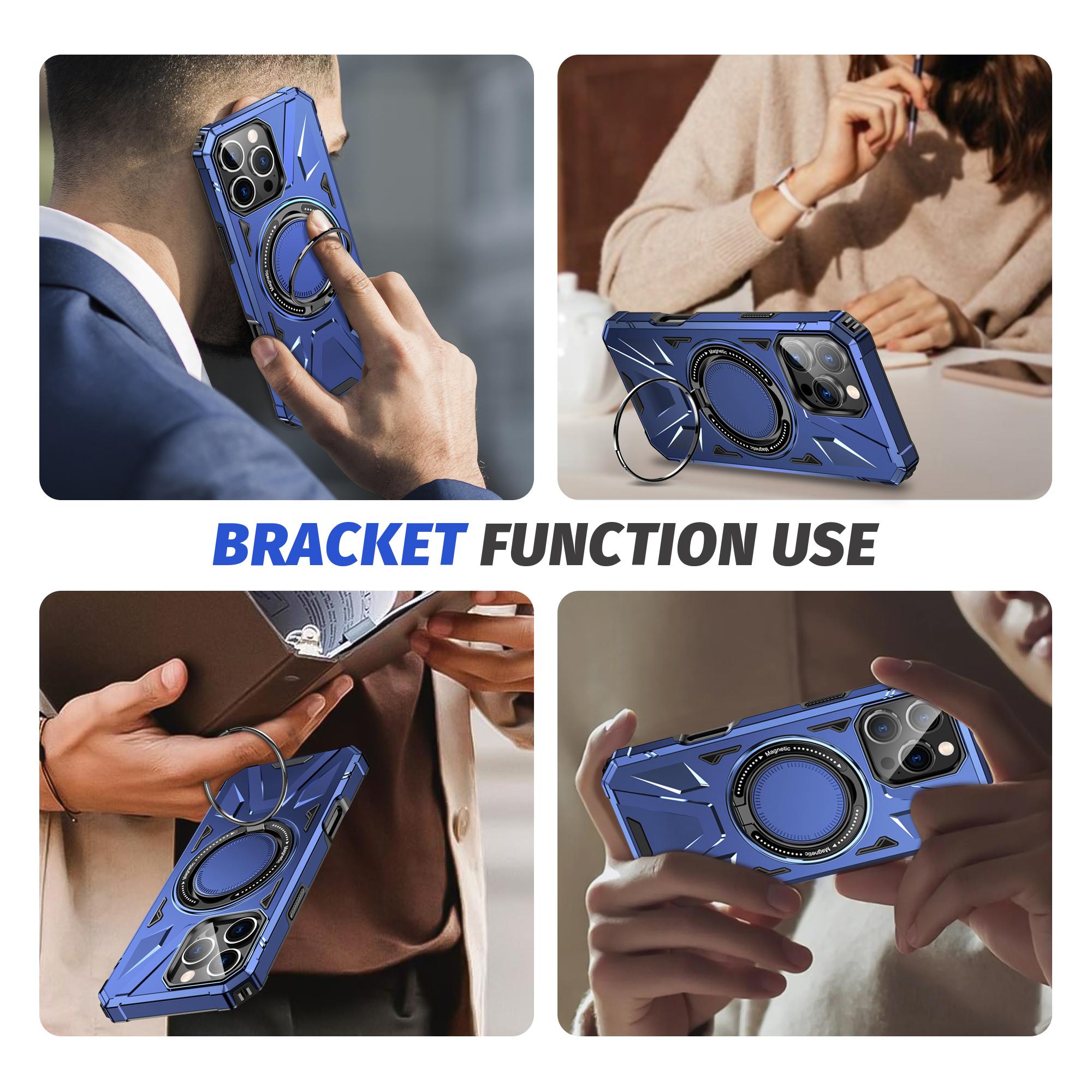 

For iPhone 16 Pro Magnetic Case TPU+PC Ring Kickstand Anti-Drop Phone Cover Green