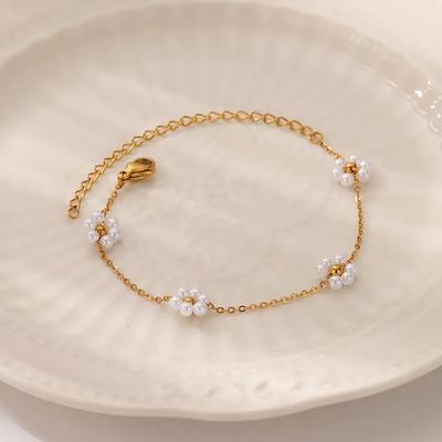 Dainty Imitation Zircon Flower Bracelets for Women Gold Color Stainless Steel Chain Bracelet Wedding Vacation Charm Zircon Gifts