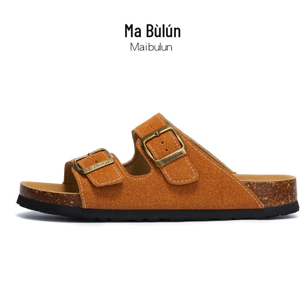 Maibulun Unisex Kork Anti-Rutsch Hausschuhe - Mattes Leder, Einzelner Riemen, Trendige Sommer Strand- & Hauskleidung