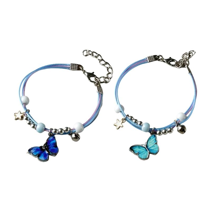 Alloy Butterfly Beaded Bracelet with Colorful Adjustable Handwoven Rope for Women Girls Kids Party Accessories