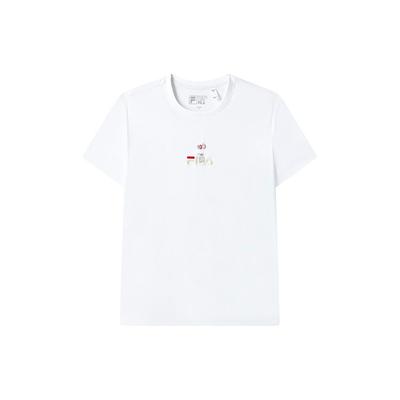 Fila American Vintage Letter Print Casual Round Neck Short Sleeve T-Shirt Women Tops Standard-White F11W329117FWT