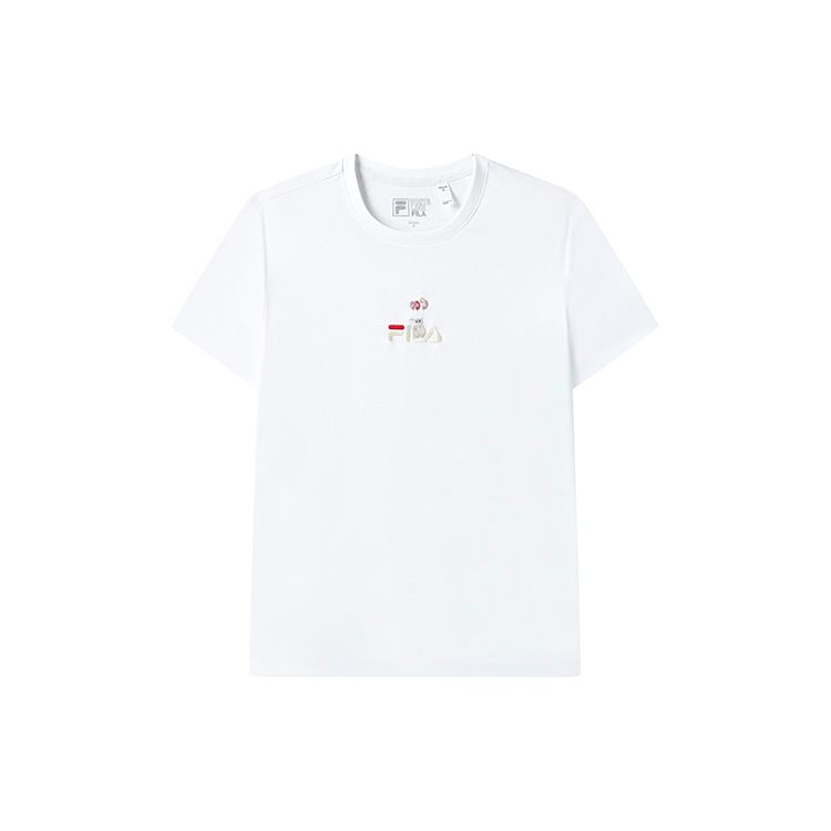Fila American Vintage Letter Print Casual Round Neck Short Sleeve T-Shirt Women Tops Standard-White F11W329117FWT