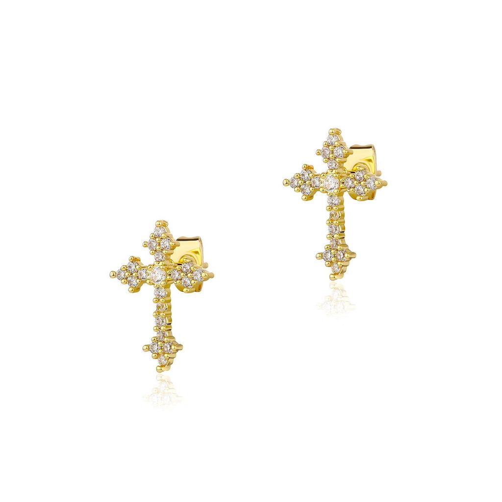 Zirconia Cross Earrings for Men and Women, Unique Stud Earrings, Trendy Hip-Hop Hoop Earrings