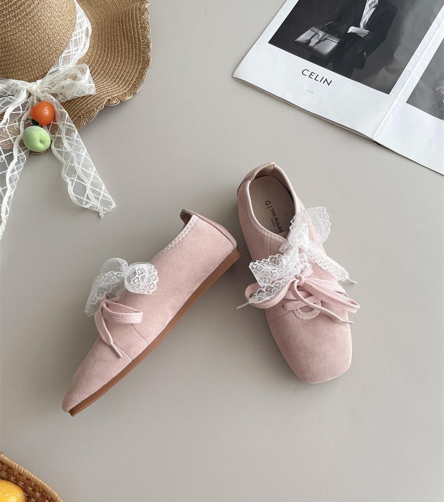 Leather pink loafers single shoes ballet style heightening spring and summer women's shoes niche design sense retro square head