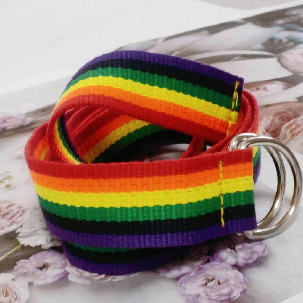 New Korean Version of Women's Double Ring D-buckle Colorful Webbing Casual Versatile Women's Super Long Summer Decorative Belt