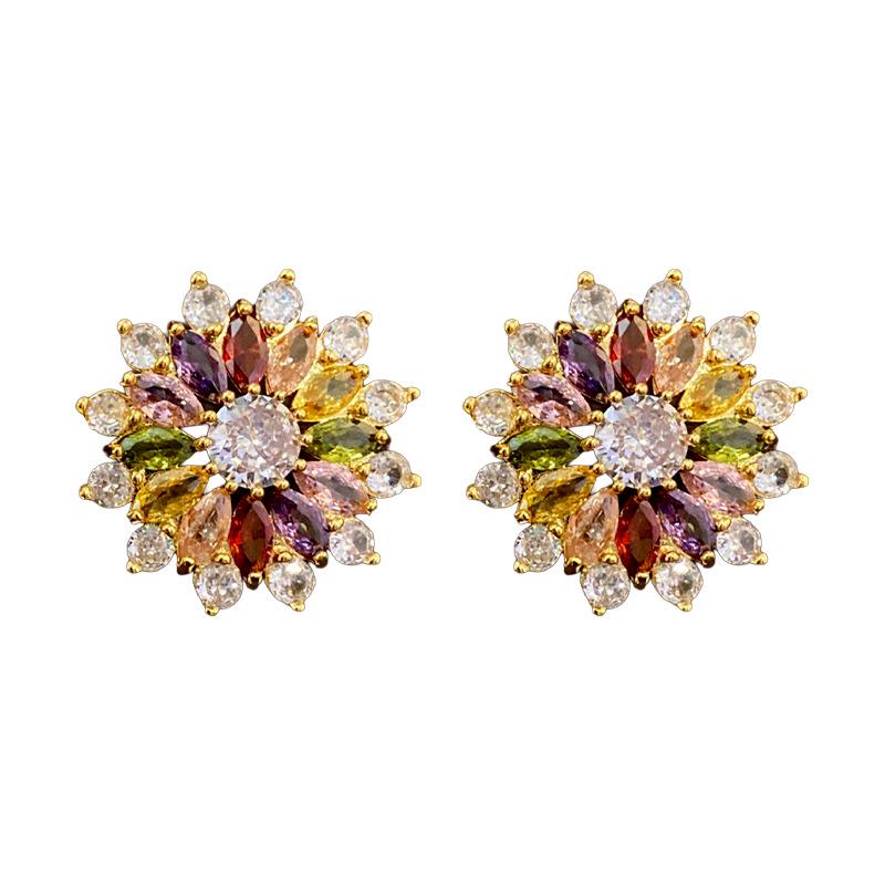 Orecchini a Fiore in Zircone con Ago in Argento Galvanizzato Oro - Design Elegante, Stile di Alta Gamma