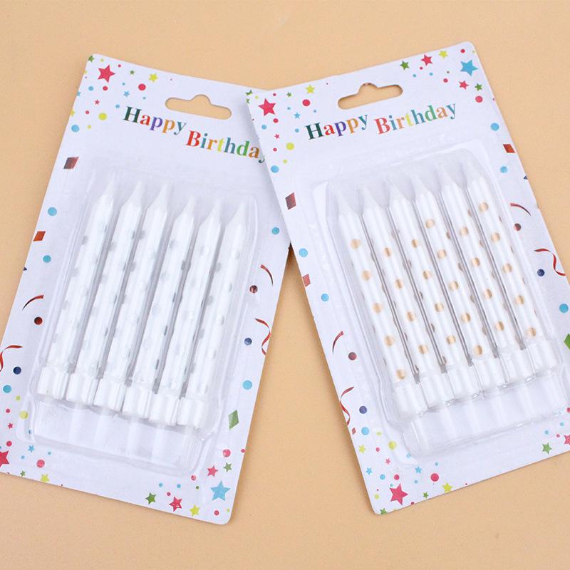 New White Gold, Silver and White Striped Polka Dot Stars Birthday Black Gold Baking Cake Decoration Party Candles