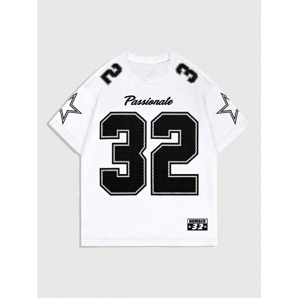 

Men s Summer Casual Letter Printed Round Neck Short Sleeve Football Shirt Style T-shirt Pattern T-shirt 5XL
