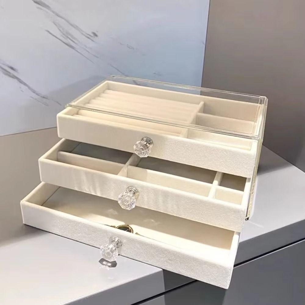 3-Layer Flannel Jewelry Box High-Capacity Earrings Necklaces Storage  Home Storage