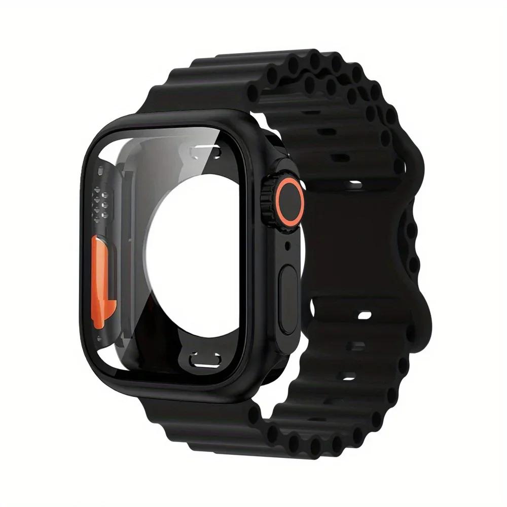 Custodia+Cinturino in Vetro per Apple Watch Band 40mm 41mm 44mm 45mm 42mm 46mm Pellicole Protettive Custodia per Apple IWatch Serie 10 9 8 7 6 54