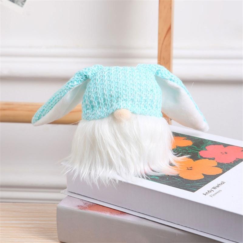 Easter Day Rabbit Decorations with Light, Handmade Gnome Doll Desk Ornament Easter Day Gift for Kid Adult