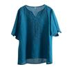 Women's Embroidered Cotton & Linen V-Neck Short-Sleeve Pullover Shirt