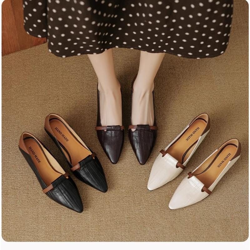 New commuter temperament pointed head color matching one-pedal single shoes women's light mouth retro cat heel high heels