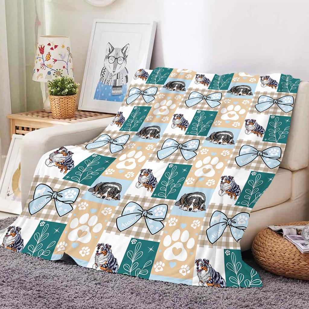 Cute Dog Printed Flannel Throw Blanket Soft Cozy Pet Pattern Fleece Blanket for Sofa Bed Couch Home Decor Customized Blankets