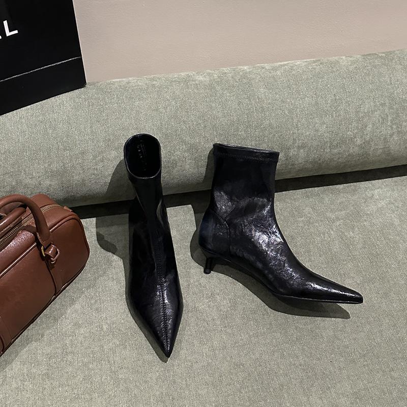 Autumn Fashion Pointed Toe Ankle Boots Women Slip On Low Heels Shoes Street Style Banquet Party Short Botas Mujer