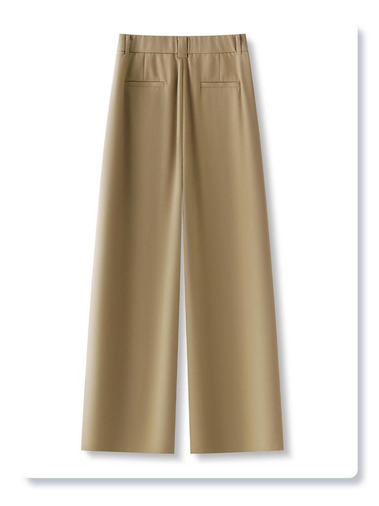 Khaki Straight-Leg Pants for Women: 2025 New Spring/Autumn Style, Casual Nine-Point Draping Suit Pants