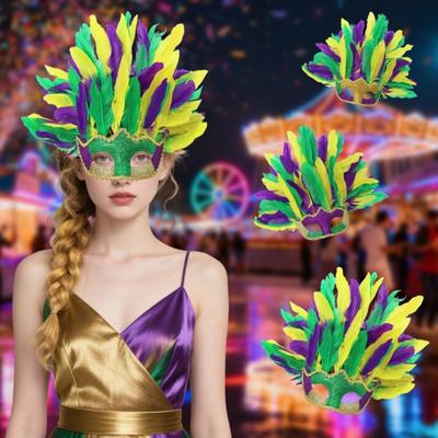 Masca Mardi Gras Mască Colorată cu Pene Mască de Bal Mascat pentru Femei Costum de Carnaval Venețian pentru Bal de Bal, Petrecere de Halloween, Cosplay