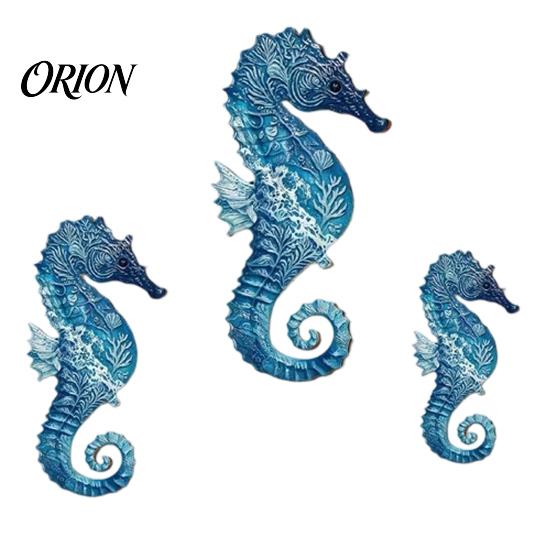 Gift for Ocean Lovers 3Pcs Wooden Seahorse Wall Decor, Coastal Home Sculpture, 2D Flat Bedroom Living Room Art Mediterranean Style Hanging Bathroom