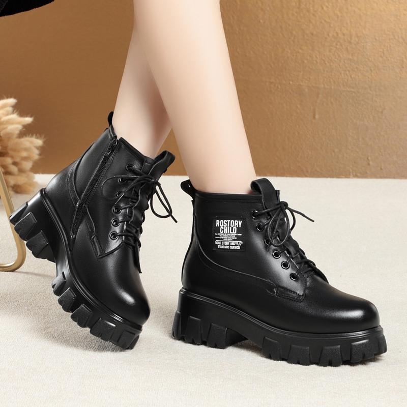 Winter Boots Ladies Natural Wool Warm Women Short Boots Platform Genuine Leather Women Martin boots