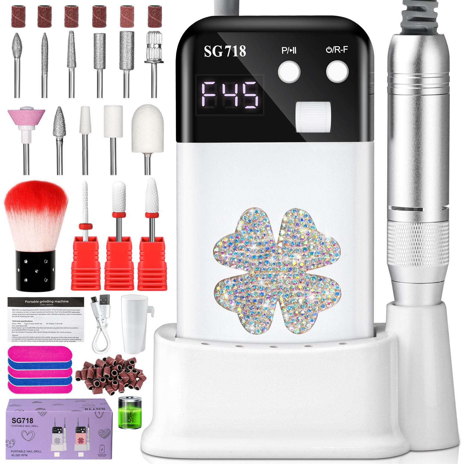 LIMEGIRL 45000RPM Electric Nail Drill Rechargeable Low Noise Nail File Professional Nails Polish for Manicure Salon Tools