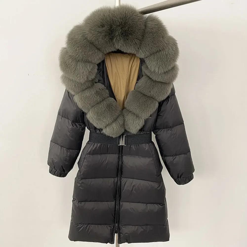 OFTBUY Moda Inverno Giacca Piumino 90% Imbottita con Piumino Collo in Pelliccia di Volpe Oversize Rimovibile Cucita Giacca Piumino Donna Abbigliamento Casual Largo