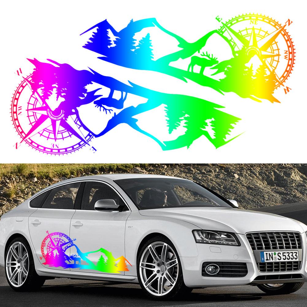 Large Car Decals Compass Tree Mountain Deer PVC Stickers Vinyl Graphic Waterproof SUV RV Styling Decoration Exterior Accessories