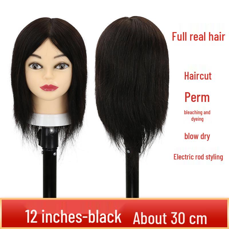 Real Hair Mannequin Head for Hairdressing: Perfect for Barber Apprentices, Perming, Dyeing, Cutting, Blowing, and Styling.