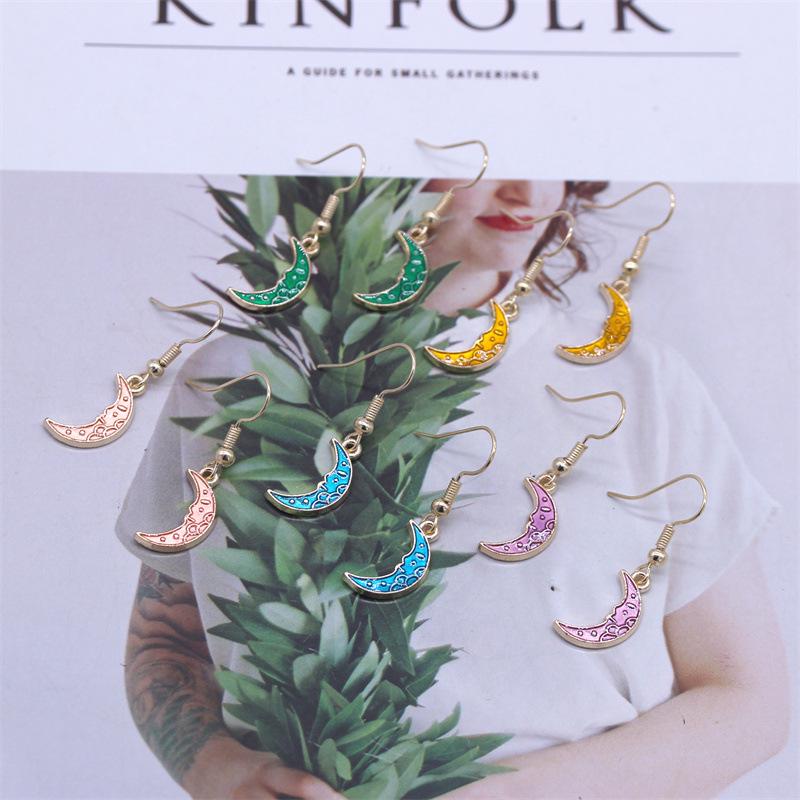 Alloy Drip Oil Crescent Moon Earrings