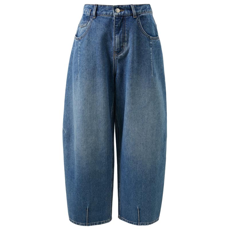 

Women s Retro High-Waist Washed Loose Cropped Jeans M